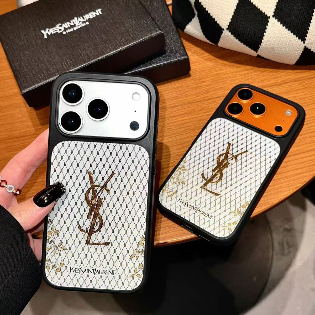 HypedEffects YSL Golden Signature Case Parisian Luxury Style for iPhone 14 to 17 Pro Max