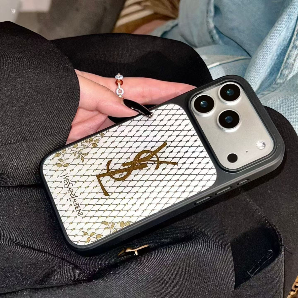HypedEffects YSL Golden Signature Case Parisian Luxury Style for iPhone 14 to 17 Pro Max