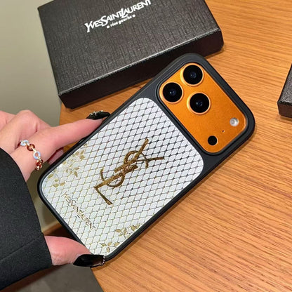 HypedEffects YSL Golden Signature Case Parisian Luxury Style for iPhone 14 to 17 Pro Max