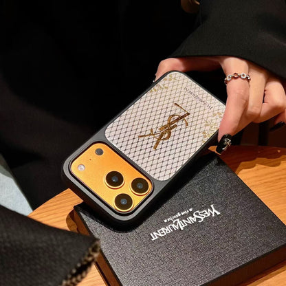 HypedEffects YSL Golden Signature Case Parisian Luxury Style for iPhone 14 to 17 Pro Max