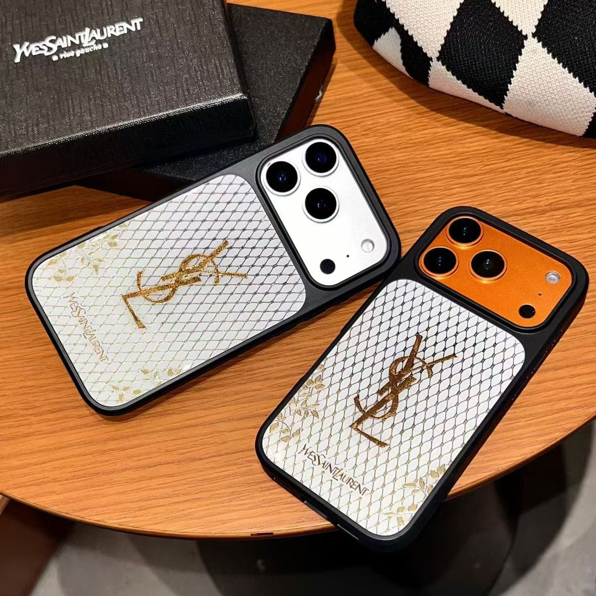 HypedEffects YSL Golden Signature Case Parisian Luxury Style for iPhone 14 to 17 Pro Max
