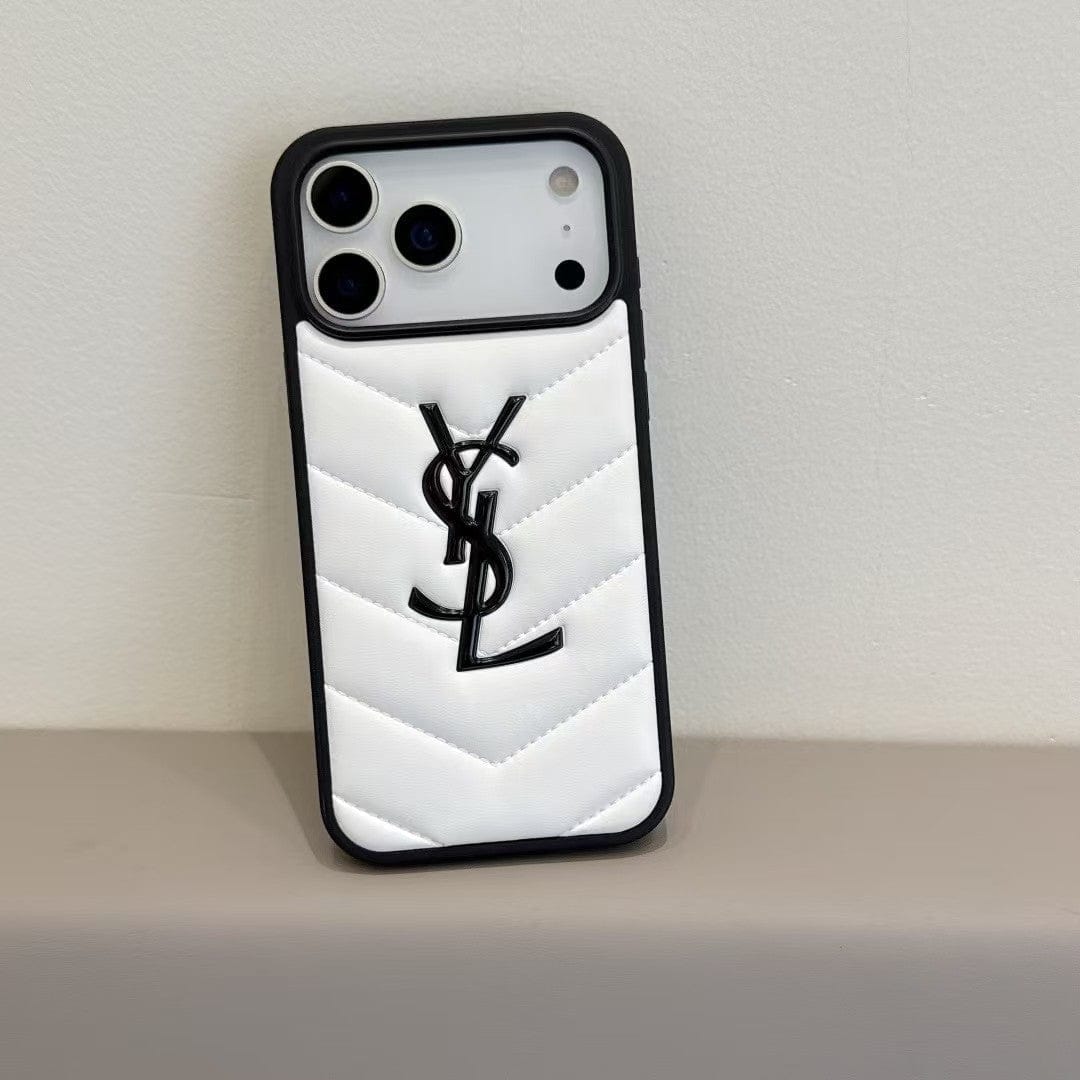 HypedEffects Yves Saint Laurent Quilted Logo Luxury Case for iPhone 13 to 17 Pro Max