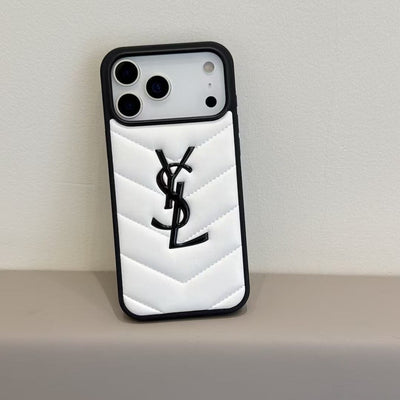 HypedEffects Yves Saint Laurent Quilted Logo Luxury Case for iPhone 13 to 17 Pro Max