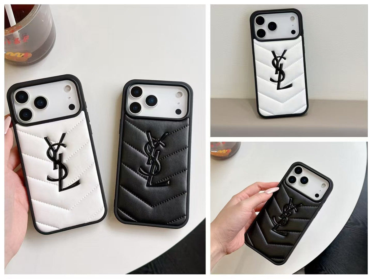HypedEffects Yves Saint Laurent Quilted Logo Luxury Case for iPhone 13 to 17 Pro Max