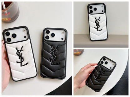 HypedEffects Yves Saint Laurent Quilted Logo Luxury Case for iPhone 13 to 17 Pro Max