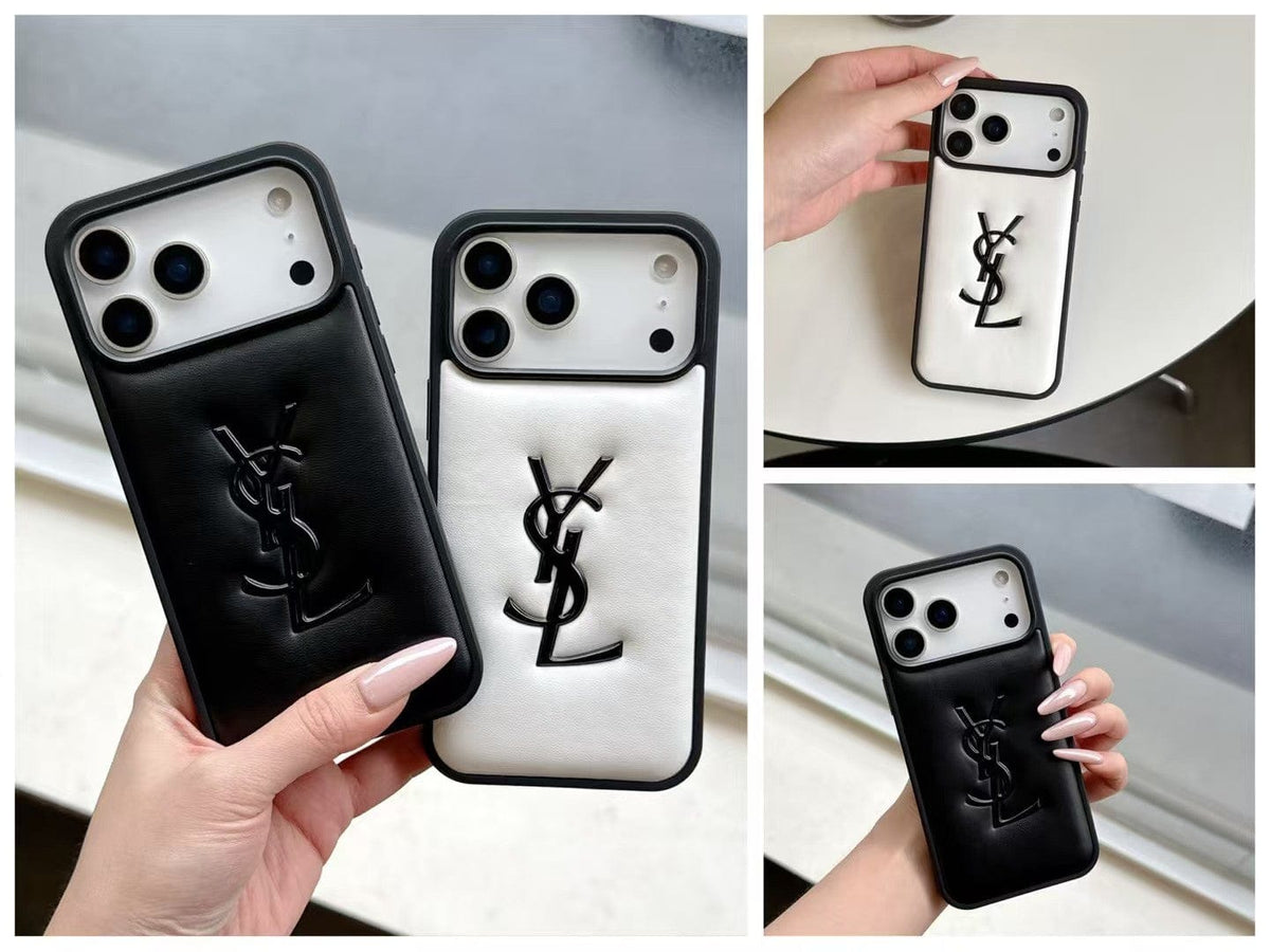 HypedEffects Yves Saint Laurent Quilted Logo Luxury Case for iPhone 13 to 17 Pro Max
