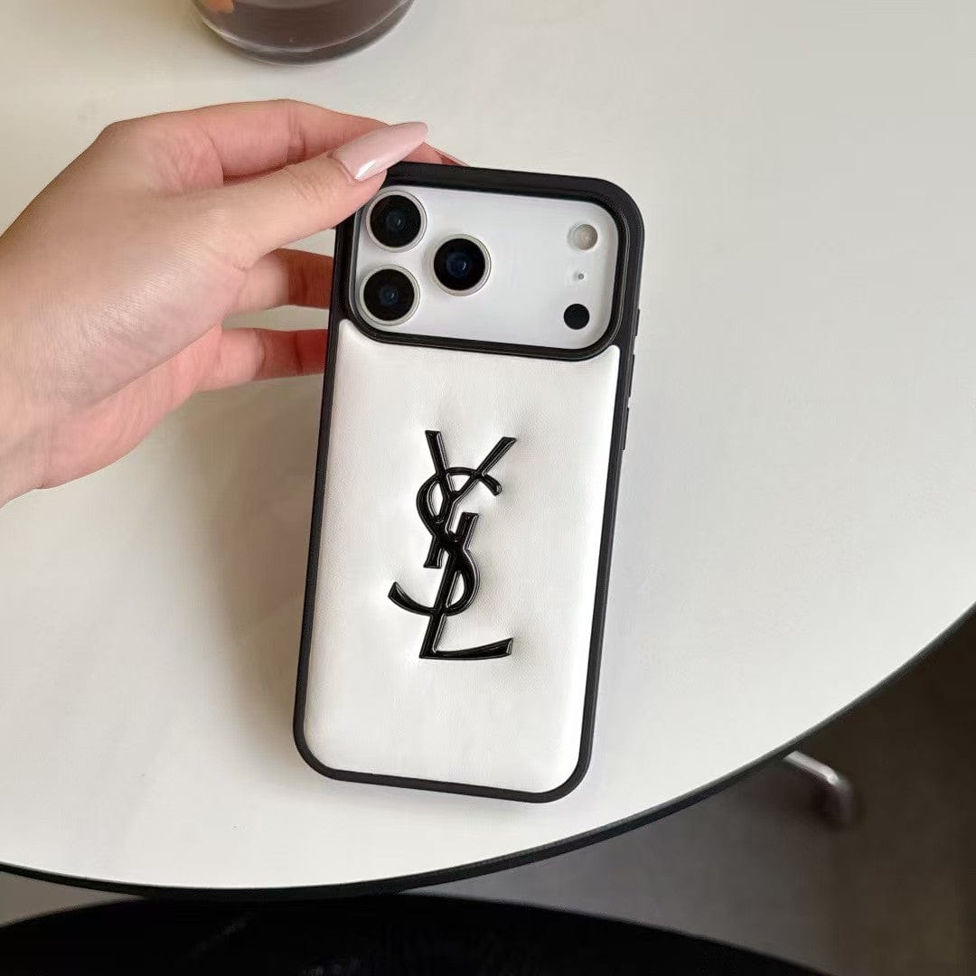 HypedEffects Yves Saint Laurent Quilted Logo Luxury Case for iPhone 13 to 17 Pro Max
