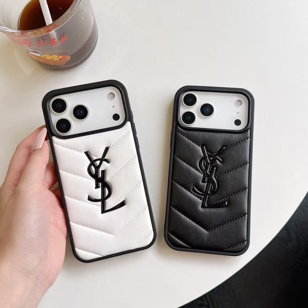 HypedEffects Yves Saint Laurent Quilted Logo Luxury Case for iPhone 13 to 17 Pro Max