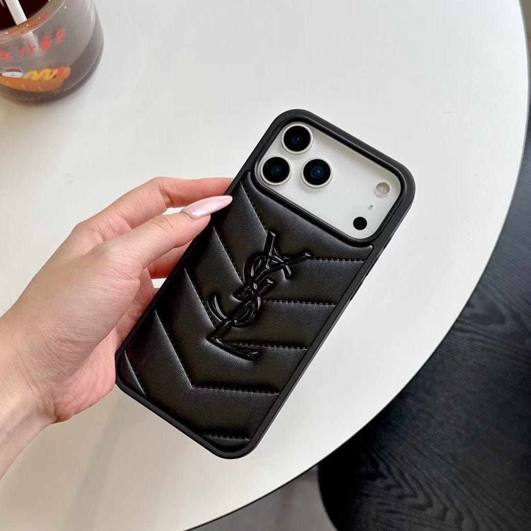 HypedEffects Yves Saint Laurent Quilted Logo Luxury Case for iPhone 13 to 17 Pro Max