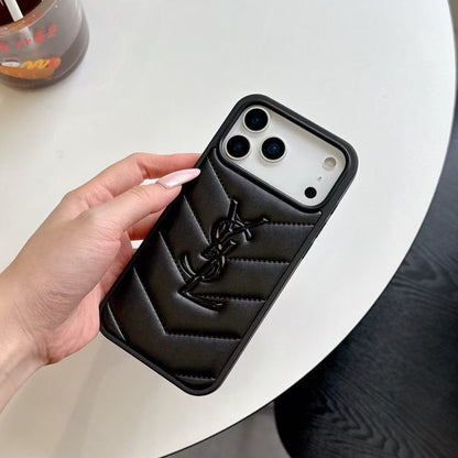 HypedEffects Yves Saint Laurent Quilted Logo Luxury Case for iPhone 13 to 17 Pro Max