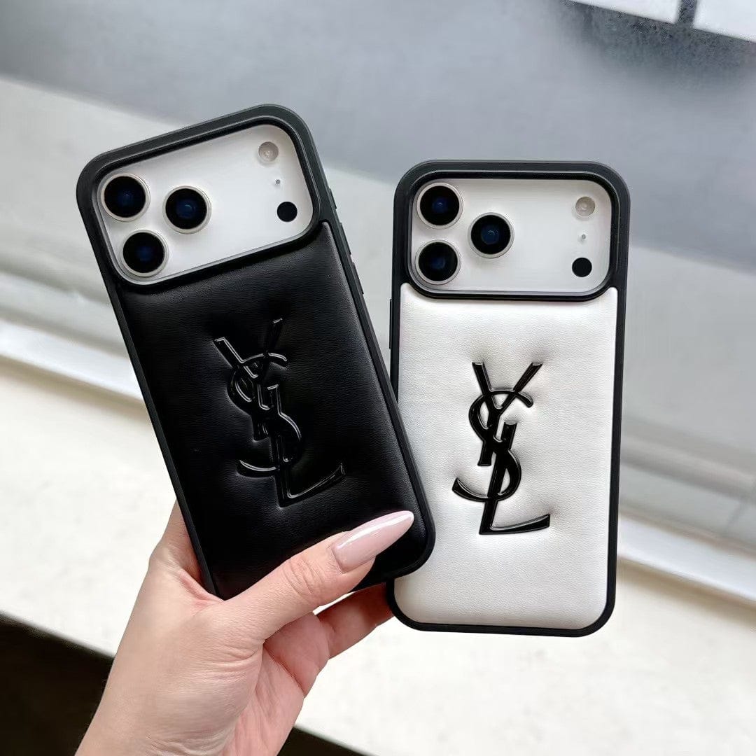 HypedEffects Yves Saint Laurent Quilted Logo Luxury Case for iPhone 13 to 17 Pro Max