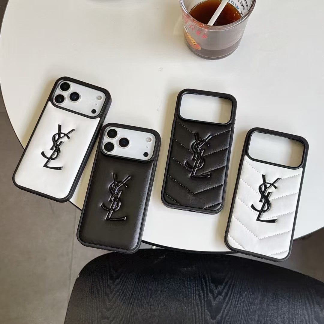 HypedEffects Yves Saint Laurent Quilted Logo Luxury Case for iPhone 13 to 17 Pro Max