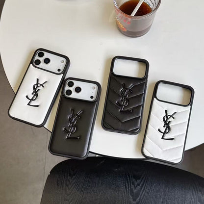HypedEffects Yves Saint Laurent Quilted Logo Luxury Case for iPhone 13 to 17 Pro Max