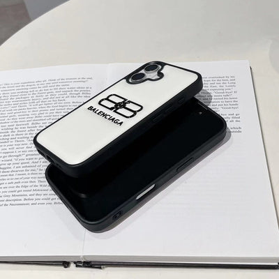 Tunde Store Balenciaga BB Logo Embossed Leather iPhone Case