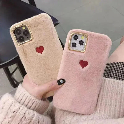 Tunde Store Cute Fluffy Heart Phone Case for iPhone