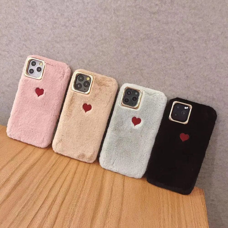 Tunde Store Cute Fluffy Heart Phone Case for iPhone