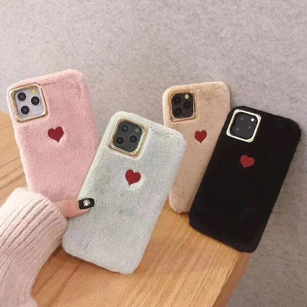 Tunde Store Cute Fluffy Heart Phone Case for iPhone