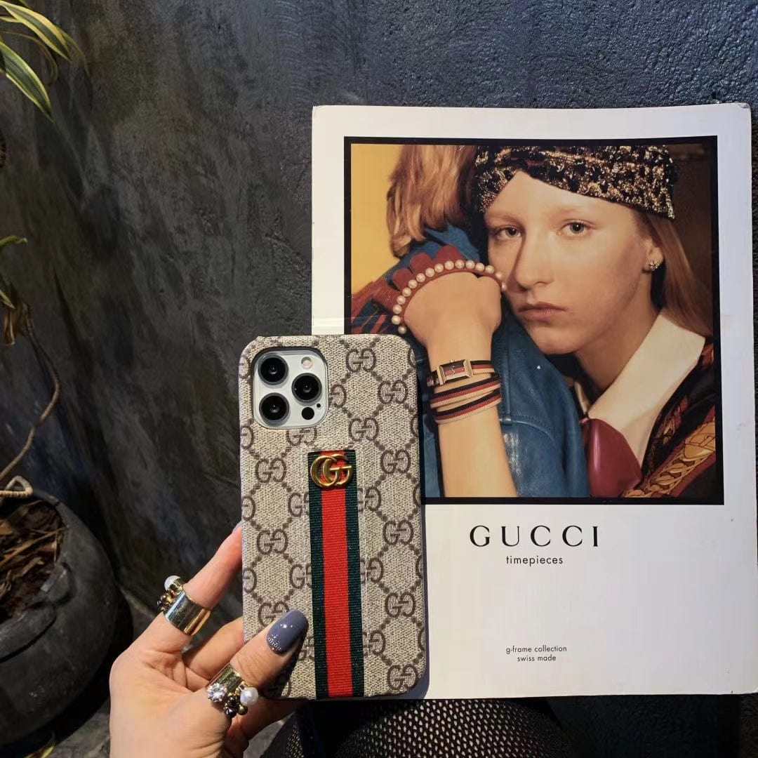 Tunde Store Gucci Monogram Canvas iPhone Case with Stripe Detail