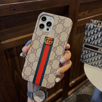 Tunde Store Gucci Monogram Canvas iPhone Case with Stripe Detail