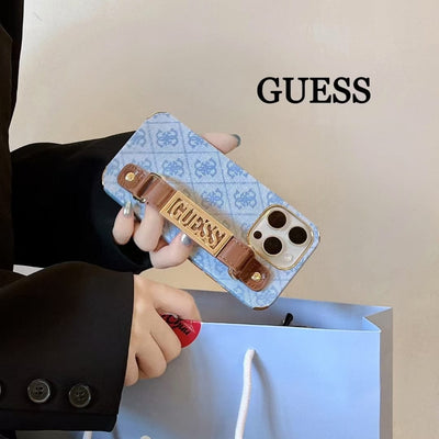Tunde Store GUESS Monogram Canvas Strap iPhone Case with Gold Logo Plate