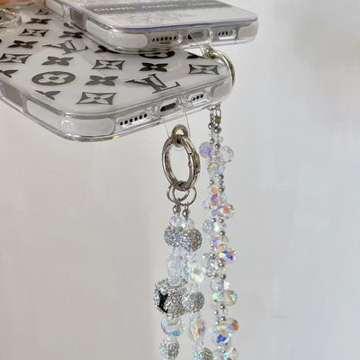 Tunde Store Luxury Monochrome iPhone Case Set – Louis Vuitton & Chanel Inspired with Beaded Strap