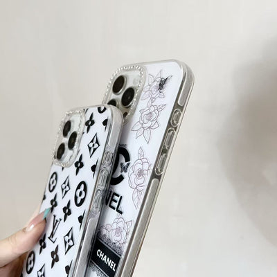 Tunde Store Luxury Monochrome iPhone Case Set – Louis Vuitton & Chanel Inspired with Beaded Strap
